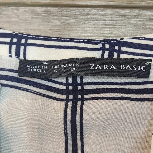 Zara Basic blue and cream sheer plaid long sleeve Button down shirt - Picture 5 of 5